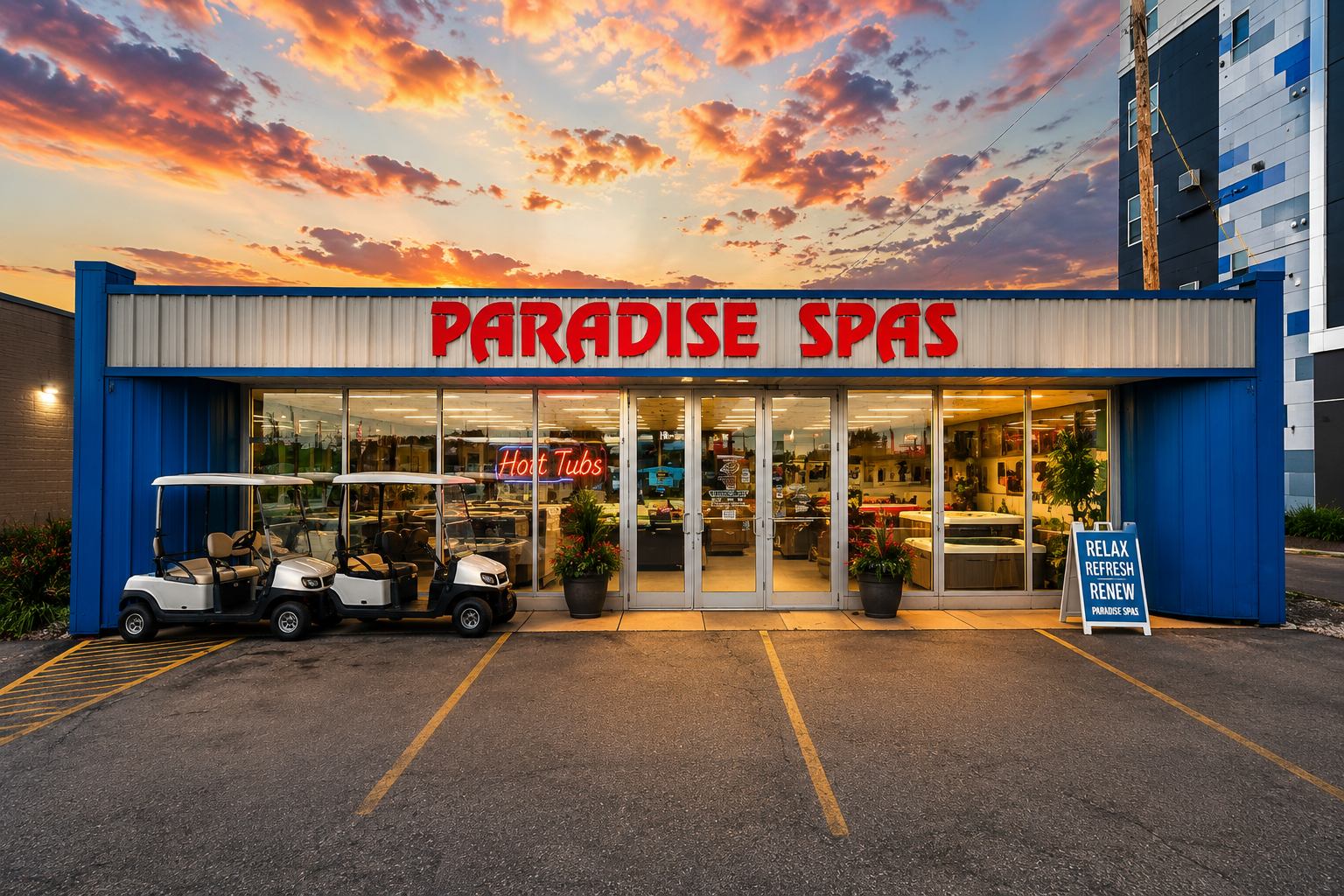 Paradise Spas and Outdoor Living storefront in Minot, ND